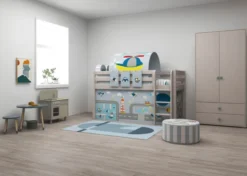 FLEXA Classic Halbhohes Bett mit senkrechter Leiter grau lasiert