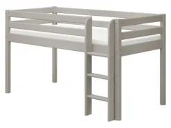 FLEXA Classic Halbhohes Bett mit senkrechter Leiter grau lasiert