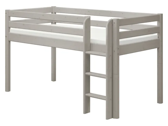 FLEXA Classic Halbhohes Bett mit senkrechter Leiter grau lasiert