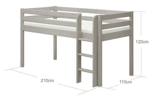 FLEXA Classic Halbhohes Bett mit senkrechter Leiter grau lasiert
