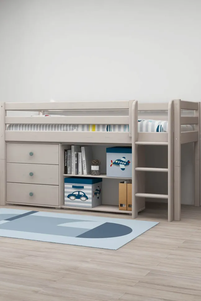FLEXA Classic Halbhohes Bett mit senkrechter Leiter grau lasiert