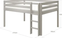 FLEXA Classic Halbhohes Bett 140x200cm mit senk. Leiter grau lasiert