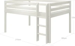 FLEXA Classic Halbhohes Bett 140x200cm mit senk. Leiter weiß lasiert