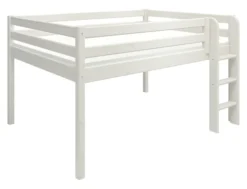 FLEXA Classic Halbhohes Bett 140x200cm mit senk. Leiter weiß lasiert