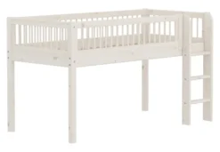 FLEXA Classic Halbhohes Bett 90x200 cm mit Streben Absturzsicherung weiß lasiert