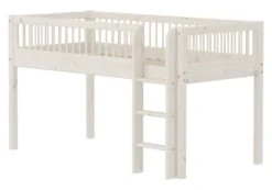 FLEXA Classic Halbhohes Bett 90x200 cm mit Streben Absturzsicherung weiß lasiert