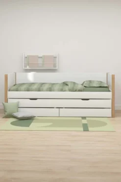 FLEXA Nor Bett 90x200cm mit Ausziehbett und 2 Schubladen weiß/eiche