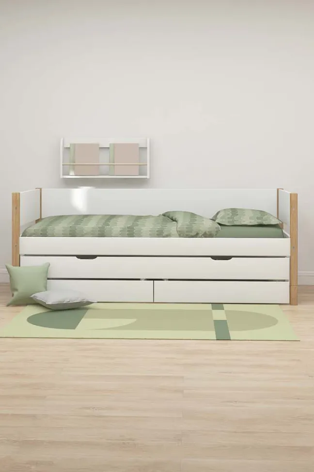 FLEXA Nor Bett 90x200cm mit Ausziehbett und 2 Schubladen weiß/eiche