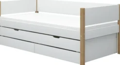 FLEXA Nor Bett 90x200cm mit Ausziehbett und 2 Schubladen weiß/eiche