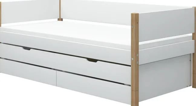 FLEXA Nor Bett 90x200cm mit Ausziehbett und 2 Schubladen weiß/eiche
