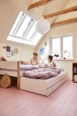 FLEXA Nor Bett 90x200cm mit Ausziehbett und 2 Schubladen weiß/eiche