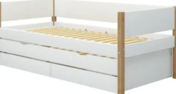 FLEXA Nor Bett 90x200cm mit Ausziehbett und 2 Schubladen weiß/eiche