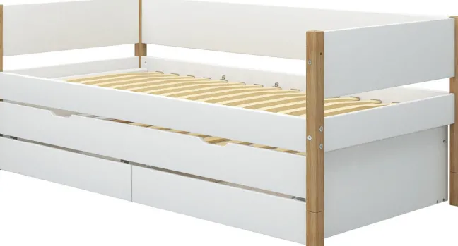 FLEXA Nor Bett 90x200cm mit Ausziehbett und 2 Schubladen weiß/eiche