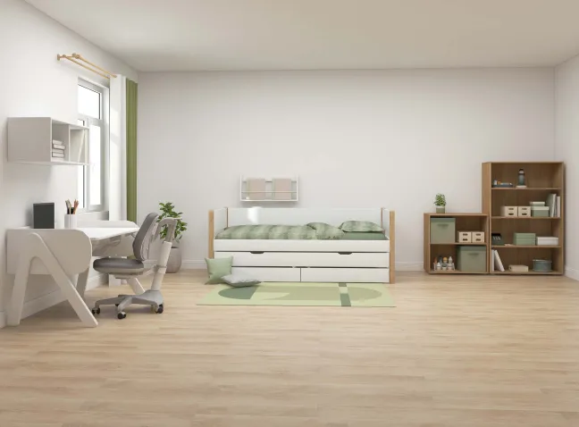 FLEXA Nor Bett 90x200cm mit Ausziehbett und 2 Schubladen weiß/eiche