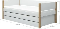 FLEXA Nor Bett 90x200cm mit Ausziehbett und 2 Schubladen weiß/eiche