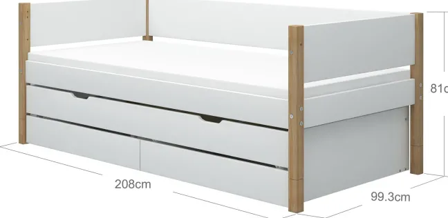 FLEXA Nor Bett 90x200cm mit Ausziehbett und 2 Schubladen weiß/eiche