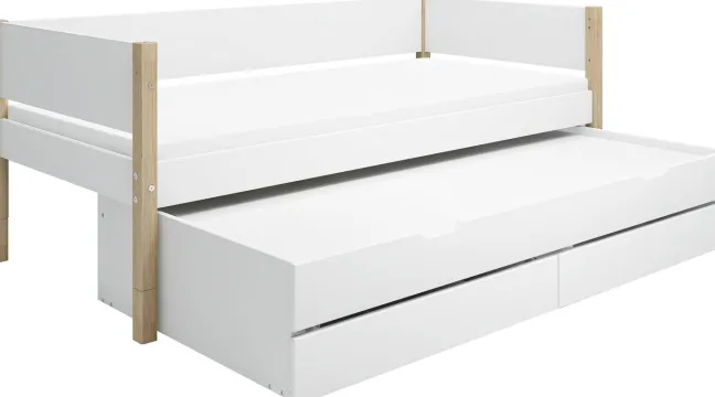 FLEXA Nor Bett 90x200cm mit Ausziehbett und 2 Schubladen weiß/eiche