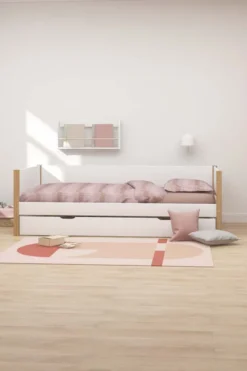 FLEXA Nor Bett 90x200cm mit Ausziehbett weiß/eiche