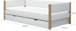 FLEXA Nor Bett 90x200cm mit Ausziehbett weiß/eiche
