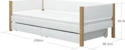 FLEXA Nor Bett 90x200cm mit 2 Schubladen weiß/eiche