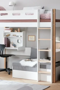 FLEXA Nor Casa Hochbett mit senkrechter Leiter weiß/eiche