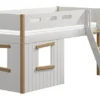 FLEXA Nor halbhohes Bett mit Schrägleiter und Baumhaus Panelen weiß/Eiche