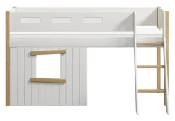 FLEXA Nor halbhohes Bett mit Schrägleiter und Baumhaus Panelen weiß/Eiche