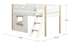 FLEXA Nor halbhohes Bett mit Schrägleiter und Baumhaus Panelen weiß/Eiche