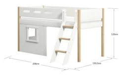 FLEXA Nor halbhohes Bett mit Schrägleiter und Baumhaus Panelen weiß