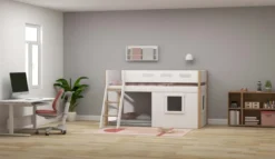 FLEXA Nor halbhohes Bett mit Schrägleiter und Baumhaus Panelen weiß
