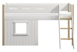 FLEXA Nor halbhohes Bett mit Schrägleiter und Baumhaus Panelen weiß