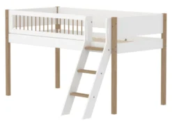 FLEXA Nor Halbhohes Bett mit Schrägleiter und Streben Absturzsicherung weiß/eiche