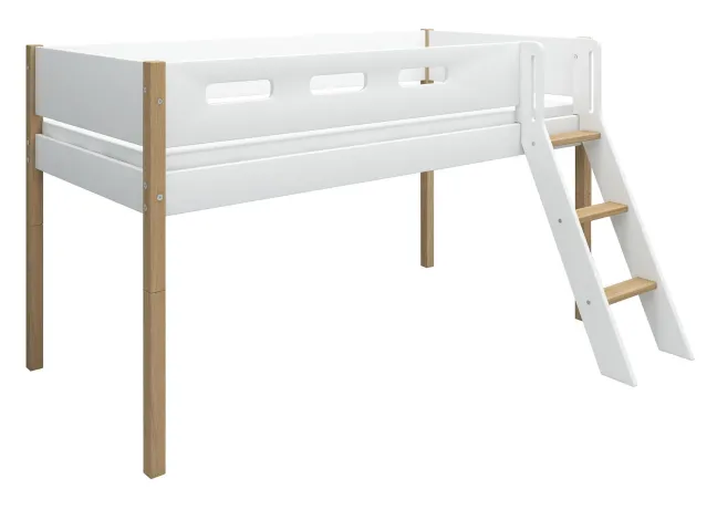 FLEXA Nor Halbhohes Bett mit Schrägleiter weiß/eiche