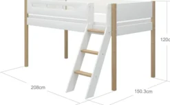 FLEXA Nor Halbhohes Bett mit Schrägleiter weiß/eiche