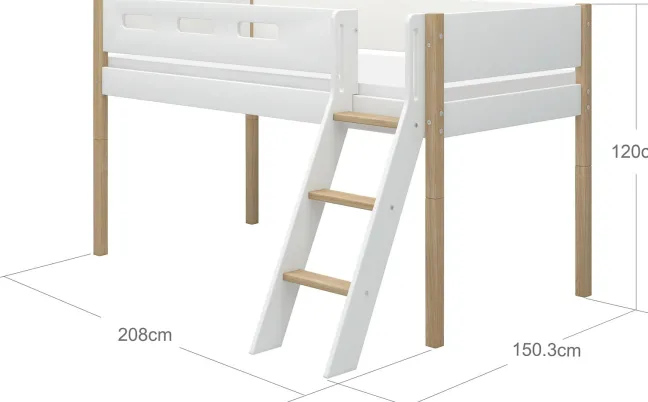 FLEXA Nor Halbhohes Bett mit Schrägleiter weiß/eiche