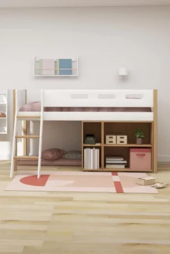 FLEXA Nor Halbhohes Bett mit Schrägleiter weiß/eiche