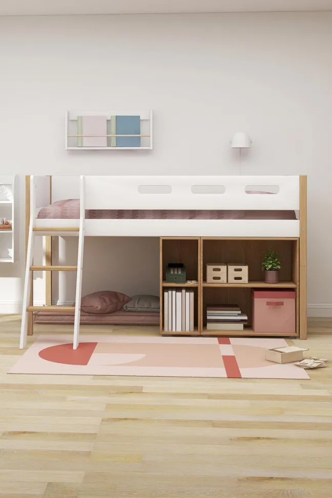 FLEXA Nor Halbhohes Bett mit Schrägleiter weiß/eiche