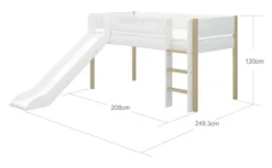 FLEXA Nor Halbhohes Bett mit senk. Leiter und Rutsche weiß/eiche
