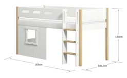 FLEXA Nor halbhohes Bett mit senkrechter Leiter und Baumhaus Panelen weiß
