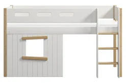 FLEXA Nor halbhohes Bett mit senkrechter Leiter und Baumhaus Panelen weiß/Eiche