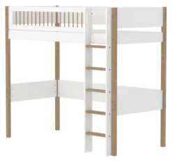 FLEXA Nor Hochbett 90x200cm mit Streben Absturzsicherung weiß/eiche
