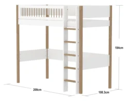 FLEXA Nor Hochbett 90x200cm mit Streben Absturzsicherung weiß/eiche