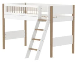FLEXA Nor Mittelhohes Bett mit Schrägleiter und Streben Absturzsicherung weiß/eiche