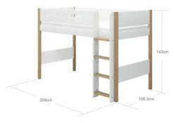 FLEXA Nor Mittelhohes Bett mit senkrechter Leiter weiß/eiche