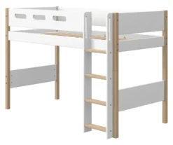 FLEXA Nor Mittelhohes Bett mit senkrechter Leiter weiß/eiche