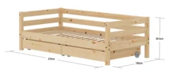 FLEXA RAW Classic Einzelbett mit hintere Absturzsicherung und Schubladen natur