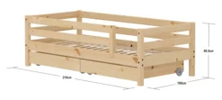 FLEXA RAW Classic Einzelbett 90x200 cm mit 3/4 Absturzsicherung und Schubladen natur