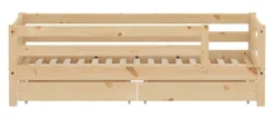 FLEXA RAW Classic Einzelbett 90x200 cm mit 3/4 Absturzsicherung und Schubladen natur