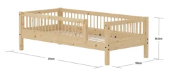 FLEXA RAW Classic Einzelbett 90x200 cm mit 3/4 Streben Absturzsicherung natur
