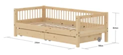 FLEXA RAW Classic Einzelbett 90x200 cm mit Streben Absturzsicherung und Schubladen natur